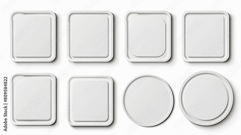 White beer coasters at different angles. Modern realistic mockup of blank cardboard mat for mugs or cups. Circle and square beermat and bierdeckel isolated on white. White beer coasters at different angles. Modern realistic mockup of blank cardboard mat for mugs or cups. Circle and square beermat and bierdeckel isolated on white.