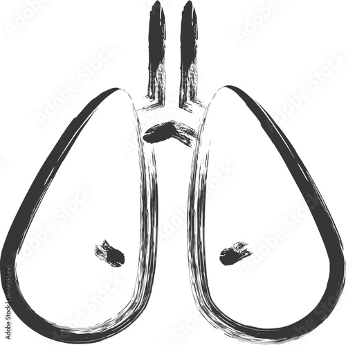医療関連の筆書き単品イラスト　肺