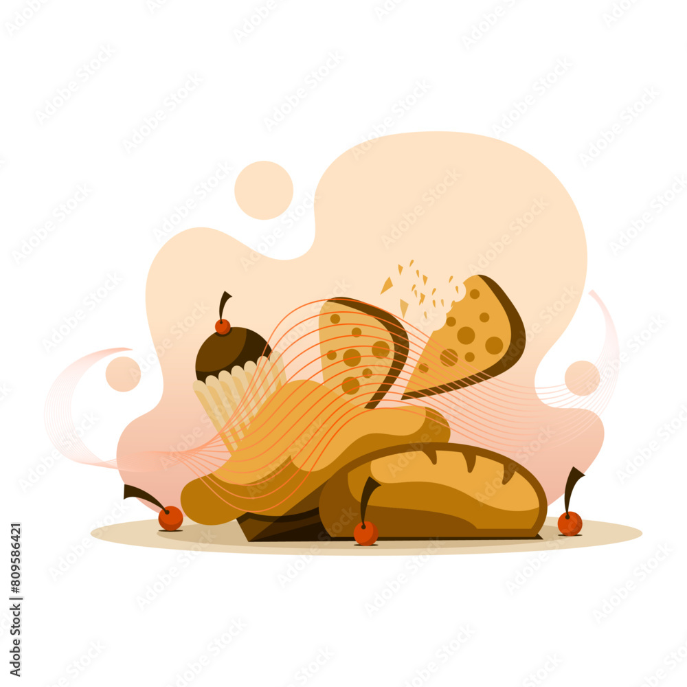 FLAT DESIGN 13 VECTOR ILLUSTRATION WITH BREAD AND CAKE THEME FLAT DESIGN 13 VECTOR ILLUSTRATION WITH BREAD AND CAKE THEME