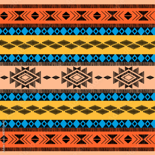 Seamless ethnic pattern. Handmade. Horizontal stripes. Vector illustration.