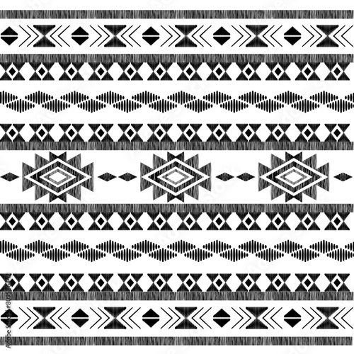Seamless ethnic pattern. Handmade. Horizontal stripes. Vector illustration.