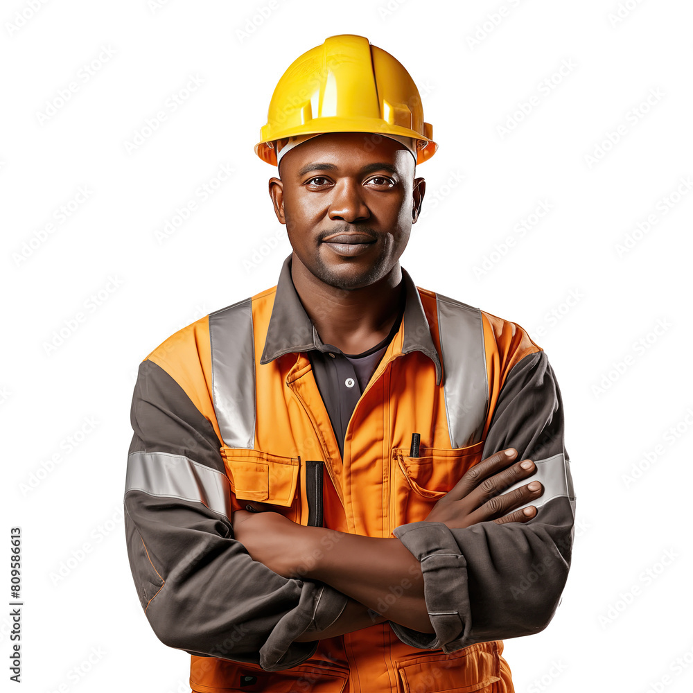 portrait of afro american technical worker arms crossed isolated transparent background portrait of afro american technical worker arms crossed isolated transparent background