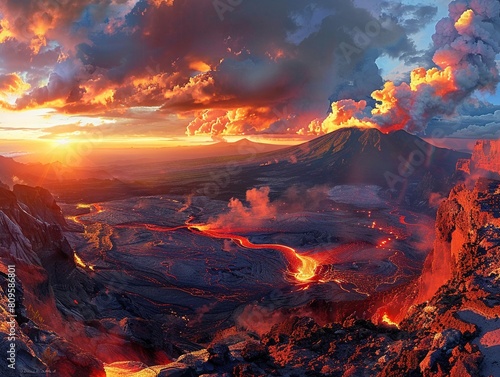 Fiery Sunset Sky Over Mountains