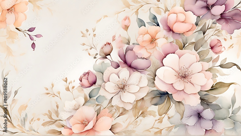 Obraz premium Abstract background with plant and flower themes, luxury, elegant colors, invitations, banners, copy space, made with AI generative