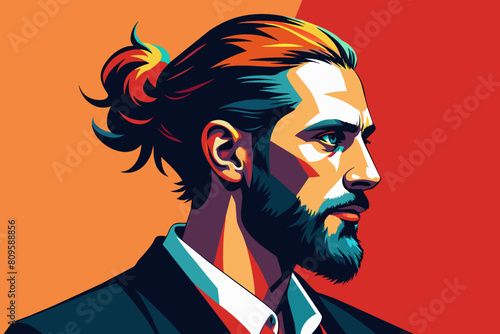 Portrait of a hipster man with a beard and mustache. Vector illustration.