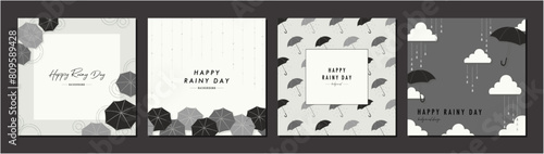 梅雨 傘 RAINY DAY 素材セット フレーム 背景 ベクターイラスト シンプル