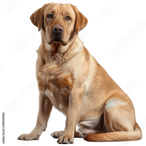 An attentive golden Labrador retriever sitting transparent background PNG