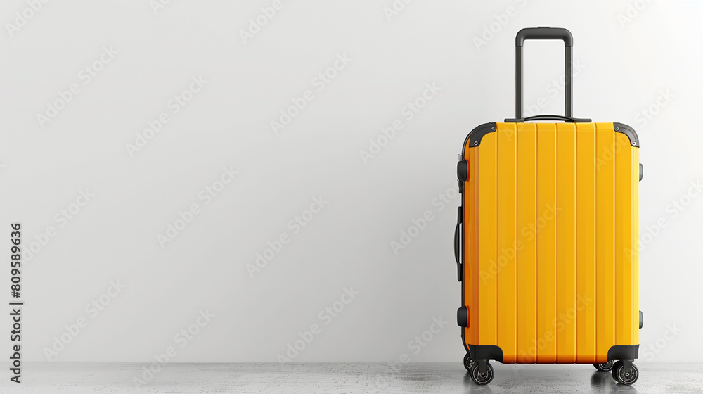 big yellow travel suitcase, object with shadow on white background with empty copy space_ big yellow travel suitcase, object with shadow on white background with empty copy space_