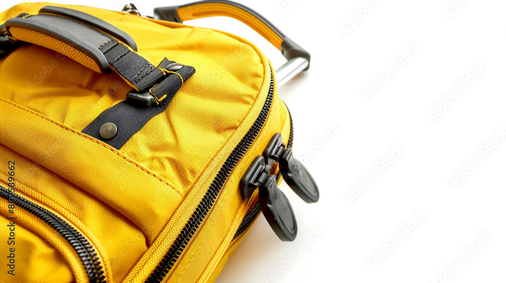 big yellow travel suitcase, object with shadow on white background with empty copy space_ big yellow travel suitcase, object with shadow on white background with empty copy space_
