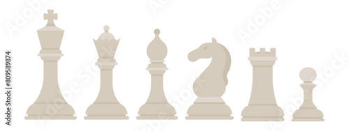 Vector illustration of a set of chess pieces in a beige color, isolated on a white background