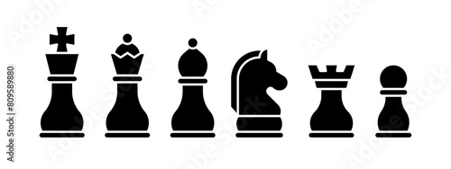 Minimalist vector illustration of chess pieces in solid style