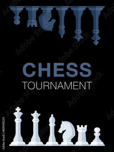 Vector illustration featuring a set of black and white chess pieces arranged in a way that’s perfect for a chess tournament poster © lukpedclub