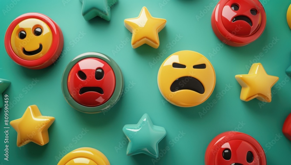 Showcase the playful side of customer rating icons as they participate in a hilarious game of Simon Says, each icon hilariously attempting to outdo the other against a vibrant green background. Showcase the playful side of customer rating icons as they participate in a hilarious game of Simon Says, each icon hilariously attempting to outdo the other against a vibrant green background.