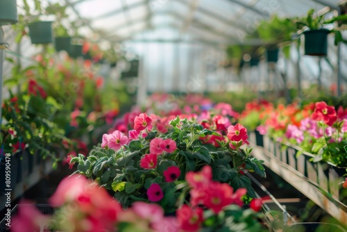 Wallpaper Mural A close and selective focus shot of pink flowers among a greenhouse's wide selection Torontodigital.ca