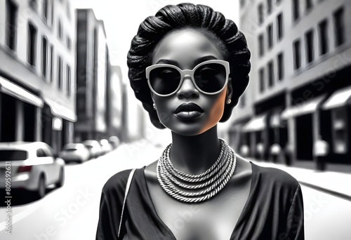 Sketch lines fashionforward black woman posing in  (2) photo