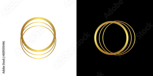Gold circle golden ring logo vector light round frame luxury