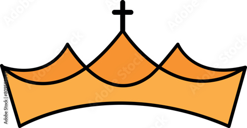 Hand-drawn vector illustration features a striking orange crown silhouette with a bold black outline, perfect for adding regal flair to your designs.