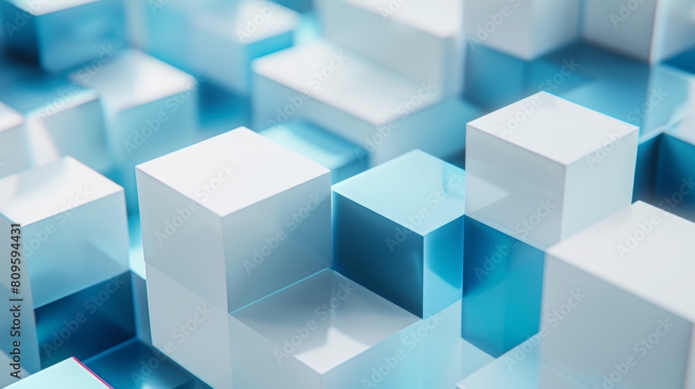Abstract background with blue and white blocks, modern technology concept, futuristic design. Abstract geometric shape in 3D rendering. Abstract background with blue and white blocks, modern technology concept, futuristic design. Abstract geometric shape in 3D rendering.