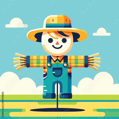 illustration of a cute scarecrow standing in a field