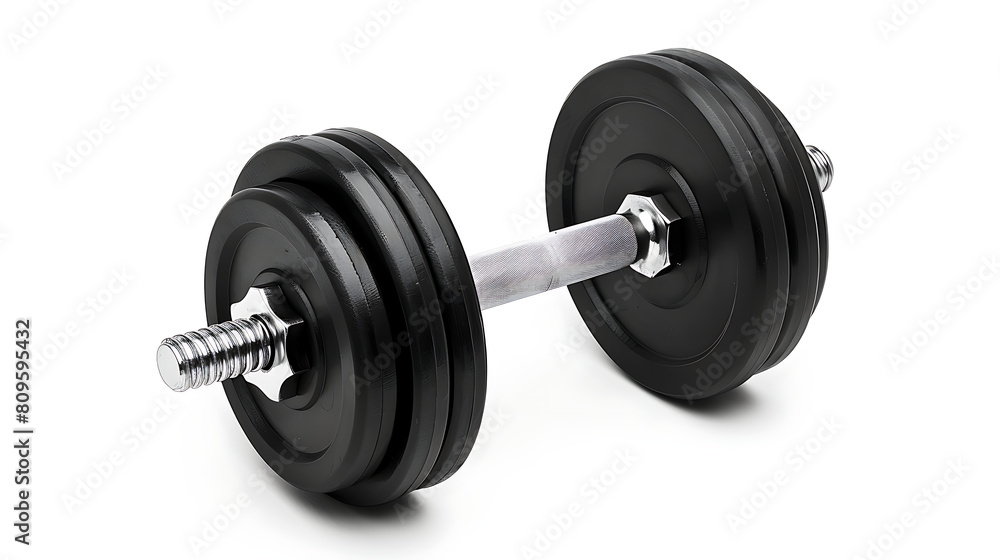 Black dumbbell in on white. Generative AI illustration Black dumbbell in on white. Generative AI illustration