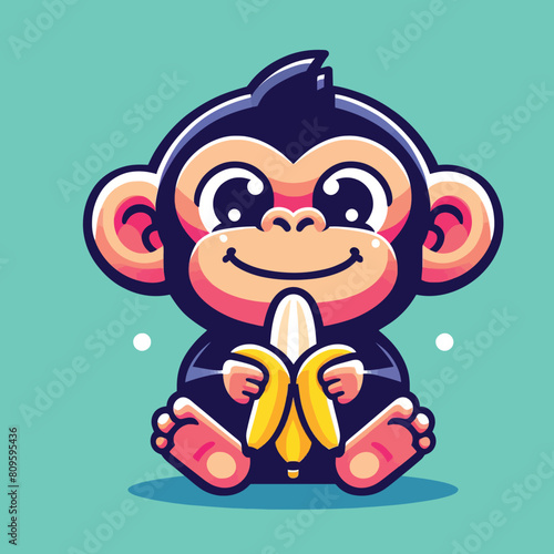 funny chimpanzee eating banana logo cartoon character mascot