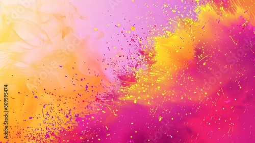 Paint explosion background template  banner for Holi festival with pink  yellow  and orange powder clouds. Horizontal border with color splashes  colorful clouds  and realistic 3D modern