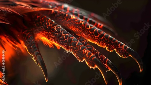 Crimson Phoenixs Talon in Extreme Closeup A Fiery Embodiment of Power and Grace Generative ai photo