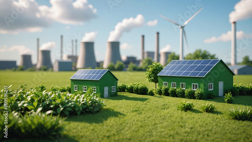 Industrie et énergie verte avec des capteurs solaires, alternative aux centrales nucléaires photo