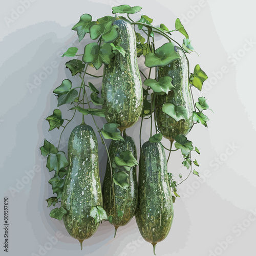 a cucumber is hanging on a wall with ivy growing out of it.