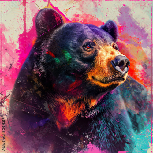 Colorful Sun Bear illustration on splatter background photo