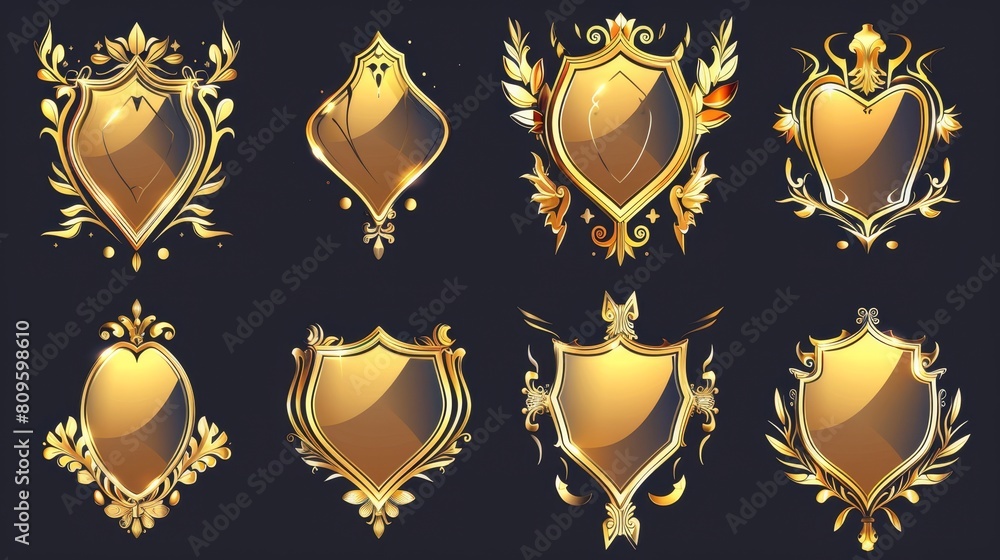 Modern set of empty achievement emblems with decorative golden borders. Modern cartoon set of empty achievement emblems with decorative golden borders. Modern set of empty achievement emblems with decorative golden borders. Modern cartoon set of empty achievement emblems with decorative golden borders.
