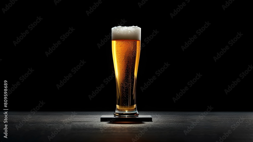 A Pint of Golden Beer with a Frothy Head on a Dark Background. Perfect for Pub Menus and Beverage Advertisements. Moody Lighting Emphasizes the Beverage. AI