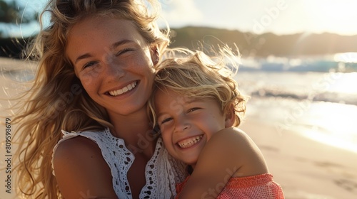 Mother and Daughter Beach Embrace