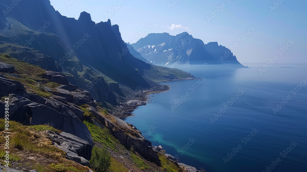 Stunning scenery in Norway's Senja, where the Arctic Sea meets the mountains. Stunning scenery in Norway's Senja, where the Arctic Sea meets the mountains.