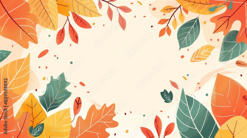 A fall banner with fall foliage. Modern cartoon poster with white copyscape and frame of yellow, orange and green leaves. A fall banner with fall foliage. Modern cartoon poster with white copyscape and frame of yellow, orange and green leaves.