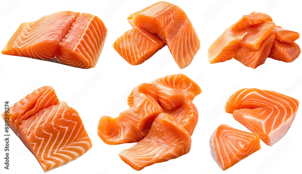 set of fresh salmon fillets, cut out set of fresh salmon fillets, cut out