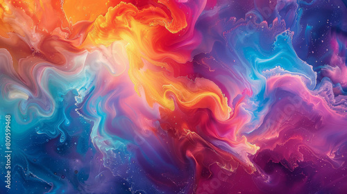 Swirls of vibrant hues explode across a pristine canvas  creating an ethereal spectacle.