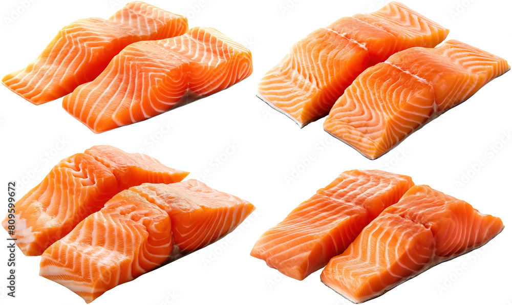 set of fresh salmon fillets, cut out set of fresh salmon fillets, cut out