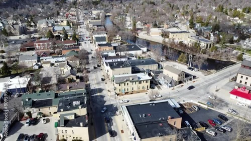 4K Aerial Flyover (Washington Avenue) Downtown Cedarburg; Top Tourist Attraction And Shopping Destination With Historic Landmarks And Museums. photo