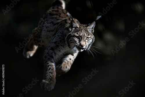 Lynx jumps out of the darkness  © Mari