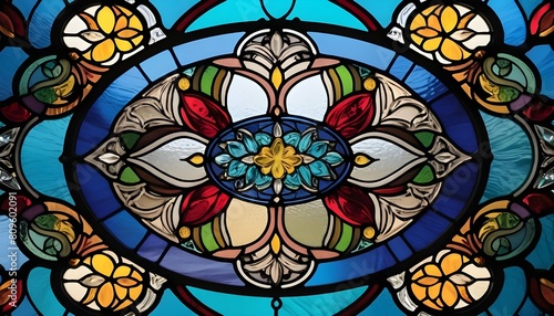 Stained glass patterns with vibrant hues and intri