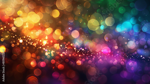 Vivid  sparkling lights create a mesmerizing abstract background resembling a colorful rainbow.