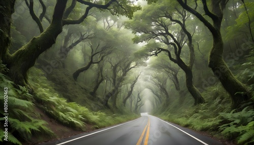 A rugged road snaking through a dense canopy of tr upscaled 20 photo