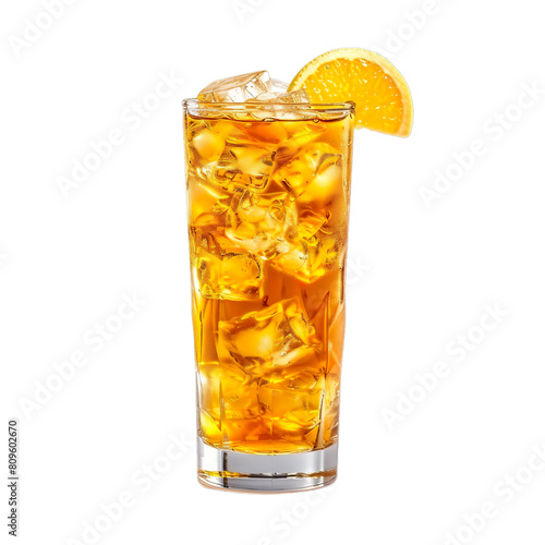 Extreme front view of Ginger Snap Surprise whiskey cocktail in a highball glass isolated on a white transparent background