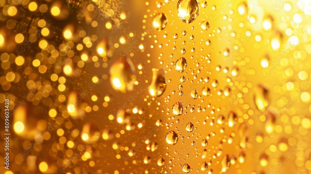 An abstract modern illustration of water or beer condensation droplets in a yellow glass background. Rain drops on a window, abstract wet texture, cold beverages and alcohol in a wineglass, a An abstract modern illustration of water or beer condensation droplets in a yellow glass background. Rain drops on a window, abstract wet texture, cold beverages and alcohol in a wineglass, a