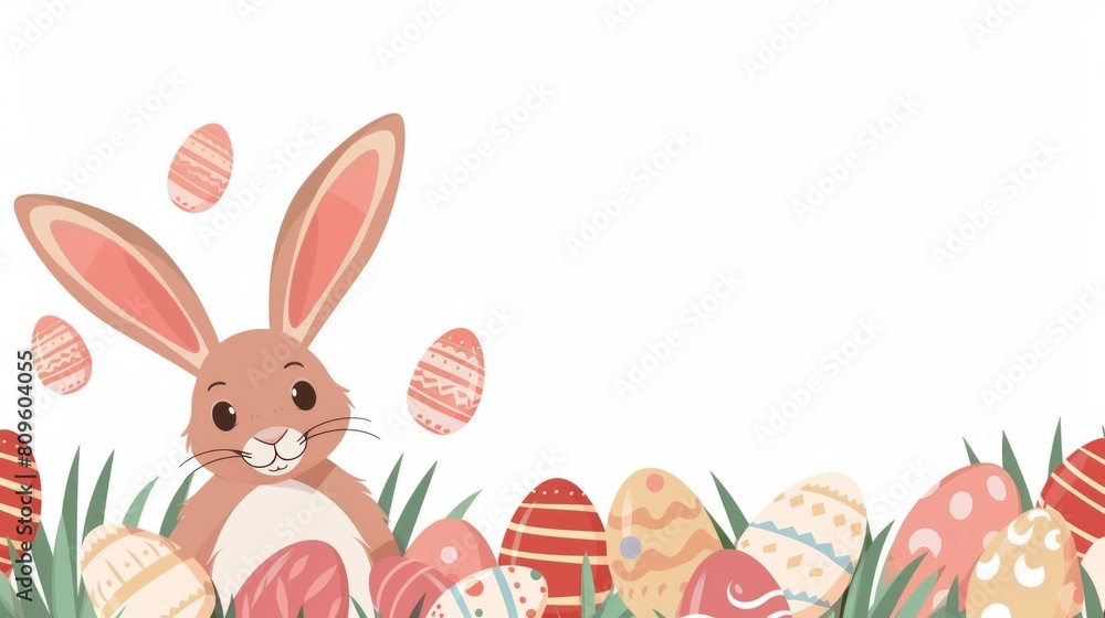 Bunny sitting in grass with eggs