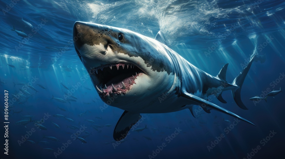 Fototapeta premium Shark with mouth open in water