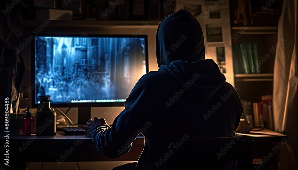 A person is sitting at a desk, focusing on a computer screen A person is sitting at a desk, focusing on a computer screen
