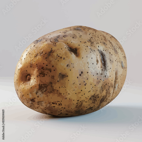 a potato with black spots on it and a brown face.