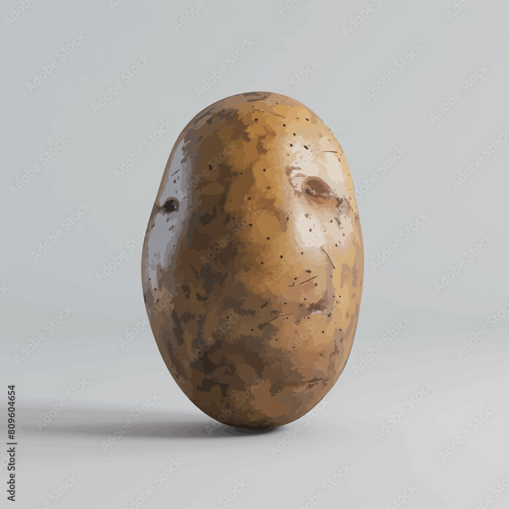 a potato with black spots on it and a brown face. a potato with black spots on it and a brown face.